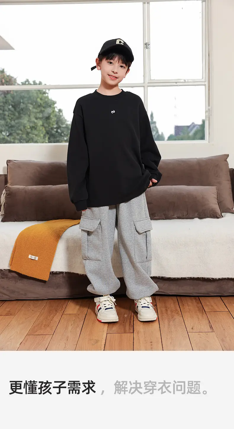 2025 Boys Velvet T-Shirt Black Gray Winter Warm — feature 27
