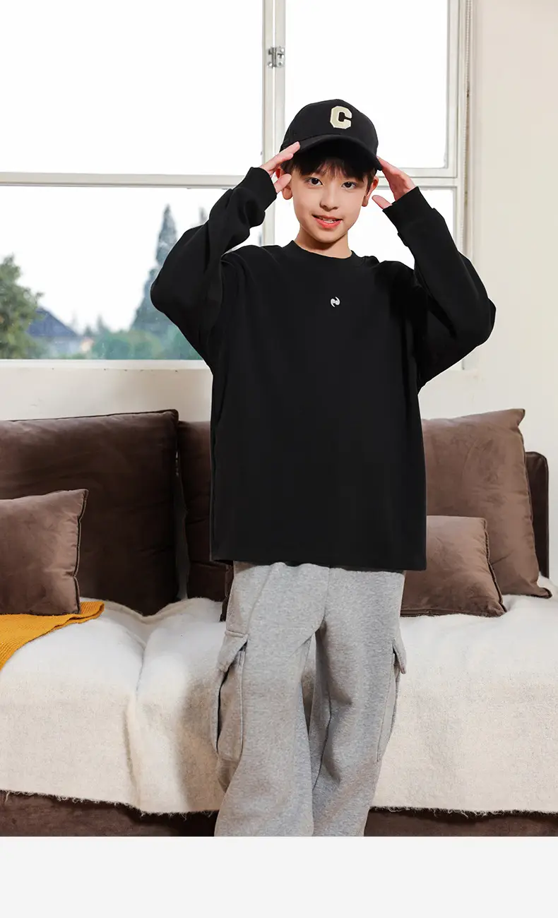2025 Boys Velvet T-Shirt Black Gray Winter Warm — feature 28