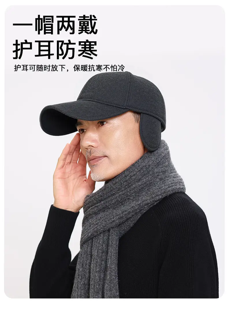 Winter Wool Ear Protection Cap for Men Women Black — feature 12