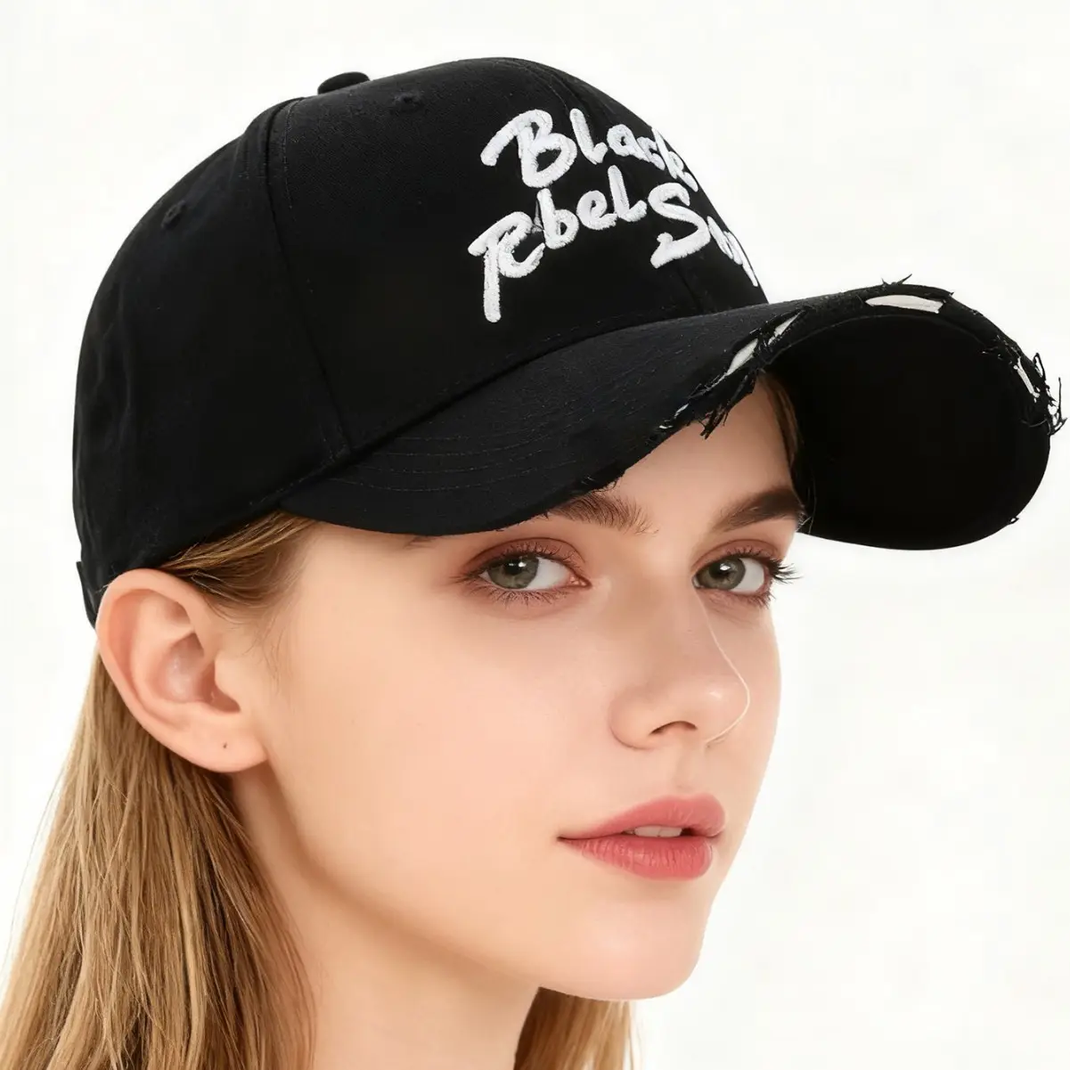 Black Retro Letter Baseball Cap for Women Large Head - Image 10