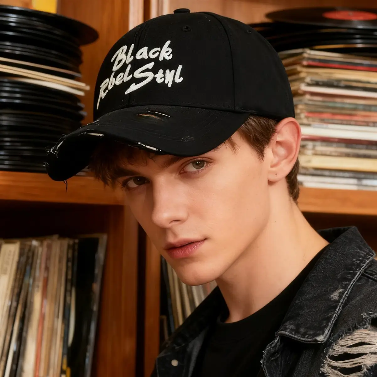 Black Retro Letter Baseball Cap for Women Large Head - Image 11