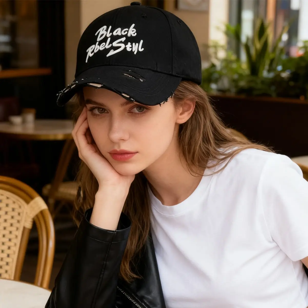Black Retro Letter Baseball Cap for Women Large Head - Image 12