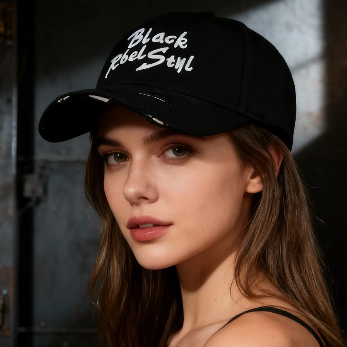 Black Retro Letter Baseball Cap for Women Large Head - Image 13