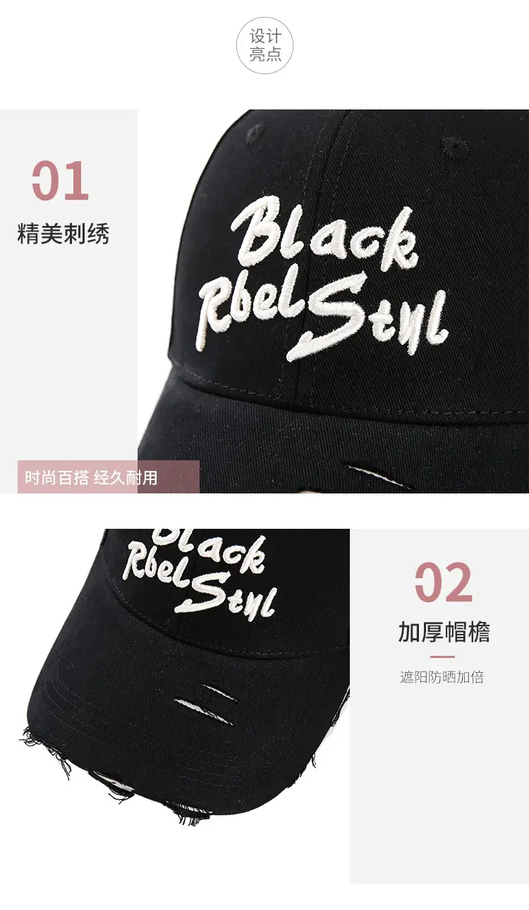 Black Retro Letter Baseball Cap for Women Large Head — feature 12