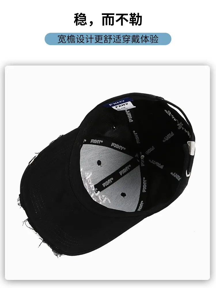 Black Retro Letter Baseball Cap for Women Large Head — feature 7