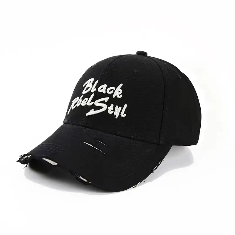 Black Retro Letter Baseball Cap for Women Large Head - Image 3