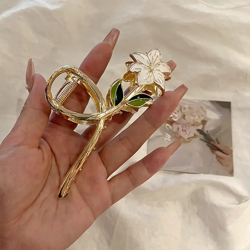 Gold Flower Hair Clip for Women's Back of Head - Image 5