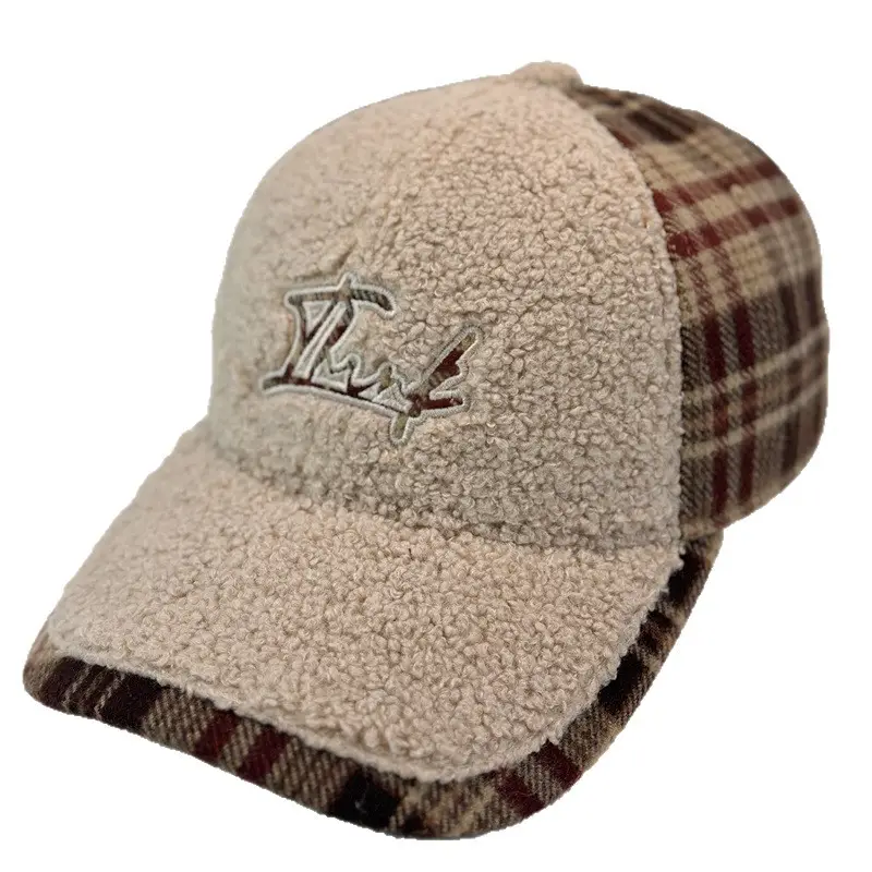 New Lamb Wool Patchwork Plaid Retro Baseball Cap - Image 7