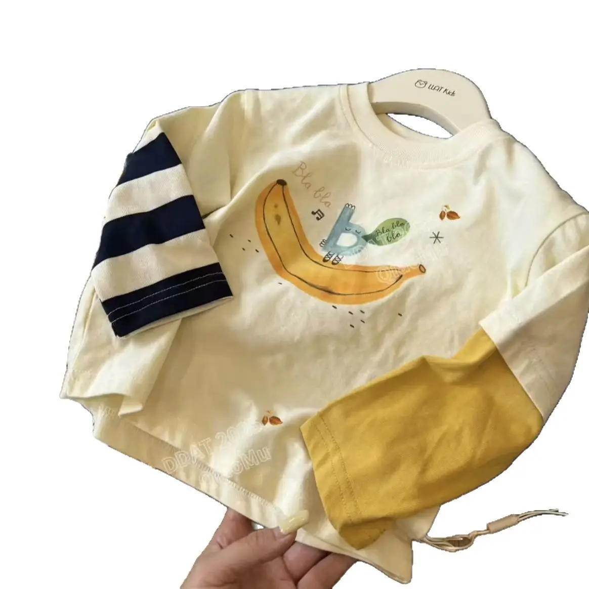 Korean Style Boys T-Shirt Banana Print Yellow Cream - Image 6