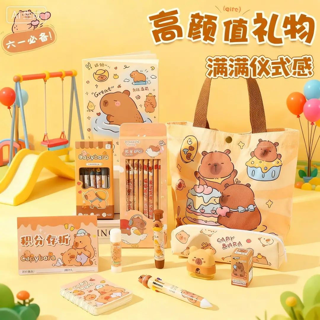 Kapibala Souvenir Stationery Set Cute Canvas Bag Kindergarten Small Gift Reward Student Small Gift