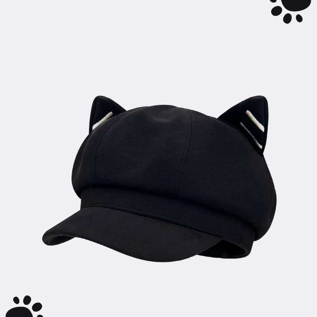 Japanese Cat Ear Beret for Women Black Wool Spring Autumn - Image 9