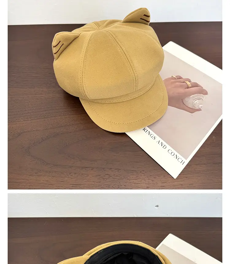 Japanese Cat Ear Beret for Women Black Wool Spring Autumn — feature 10