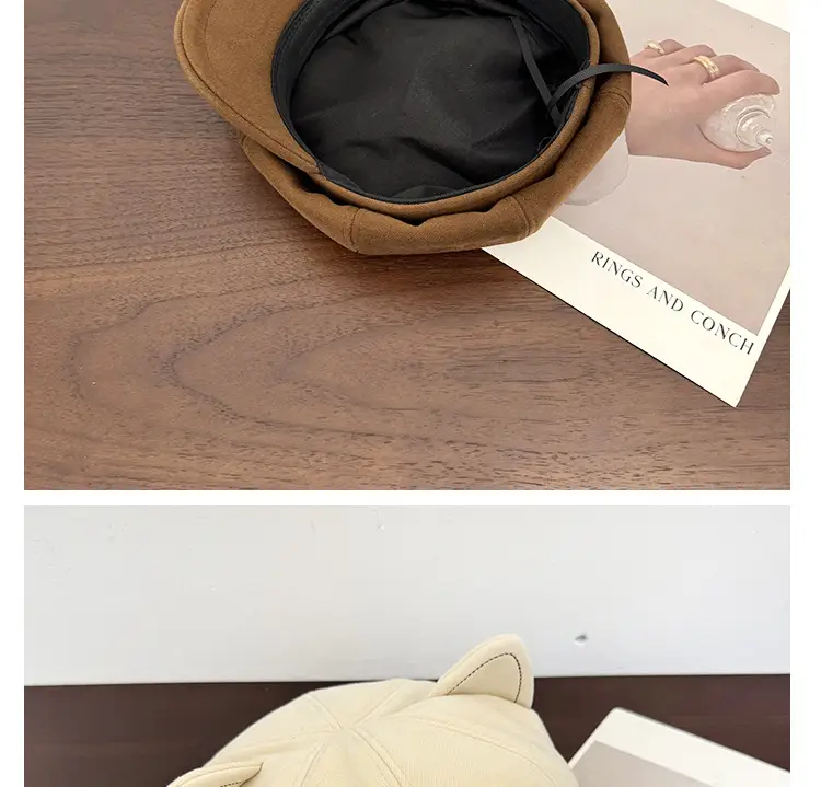 Japanese Cat Ear Beret for Women Black Wool Spring Autumn — feature 13