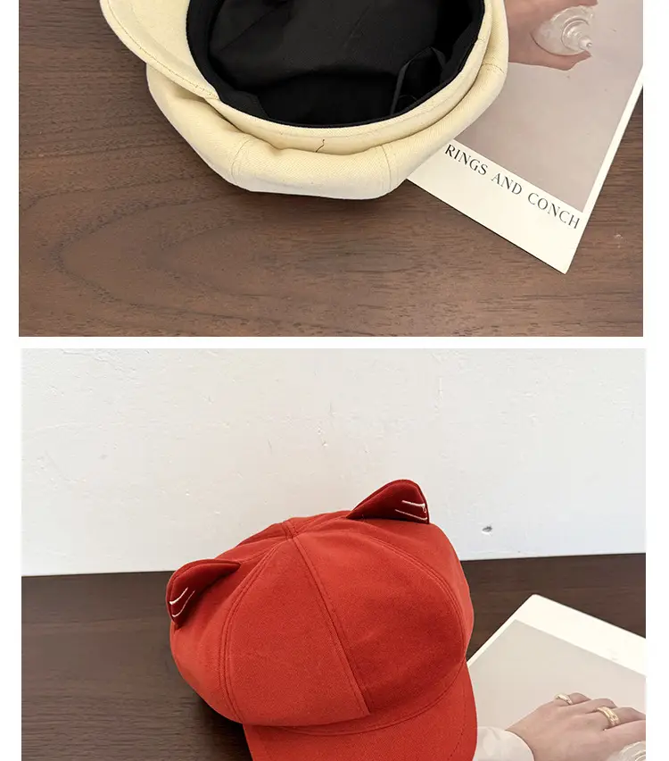 Japanese Cat Ear Beret for Women Black Wool Spring Autumn — feature 15