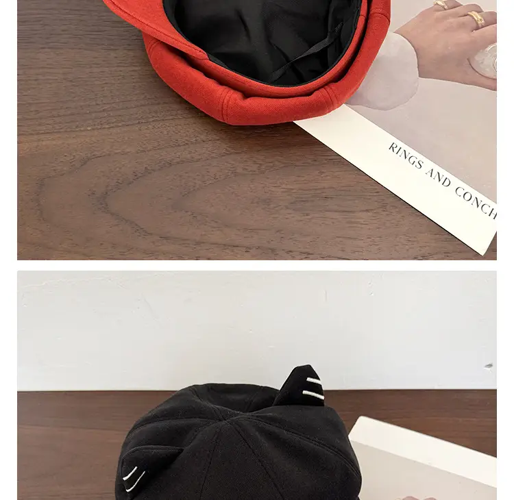Japanese Cat Ear Beret for Women Black Wool Spring Autumn — feature 17
