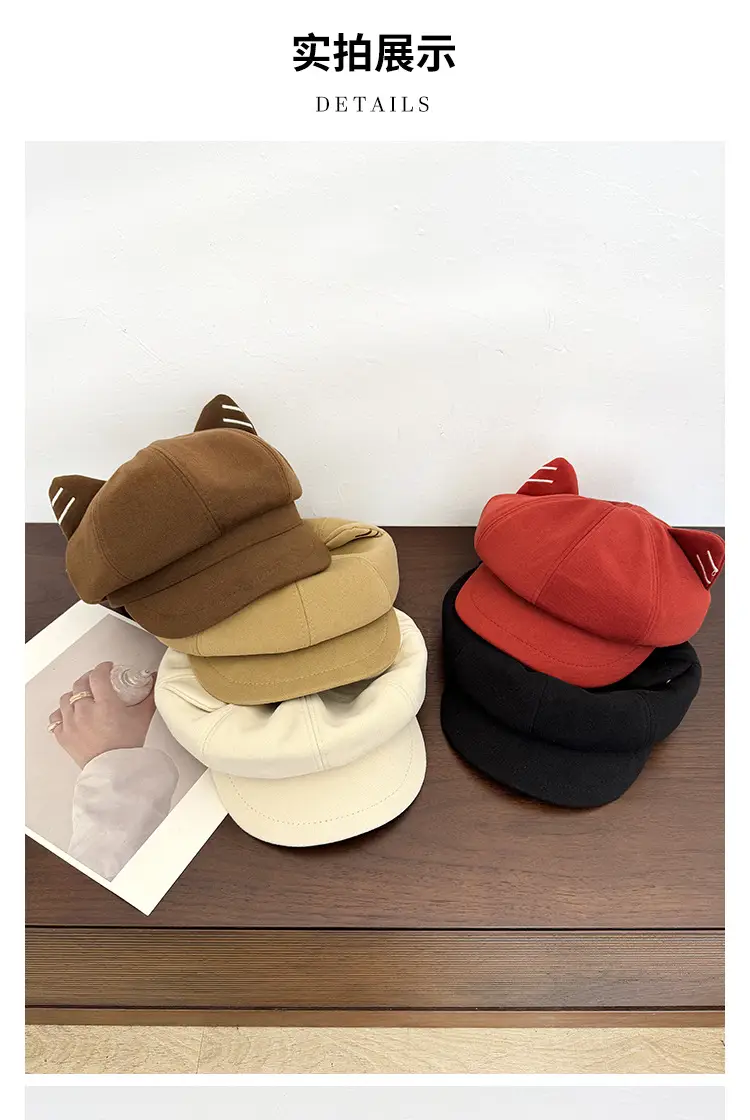 Japanese Cat Ear Beret for Women Black Wool Spring Autumn — feature 5