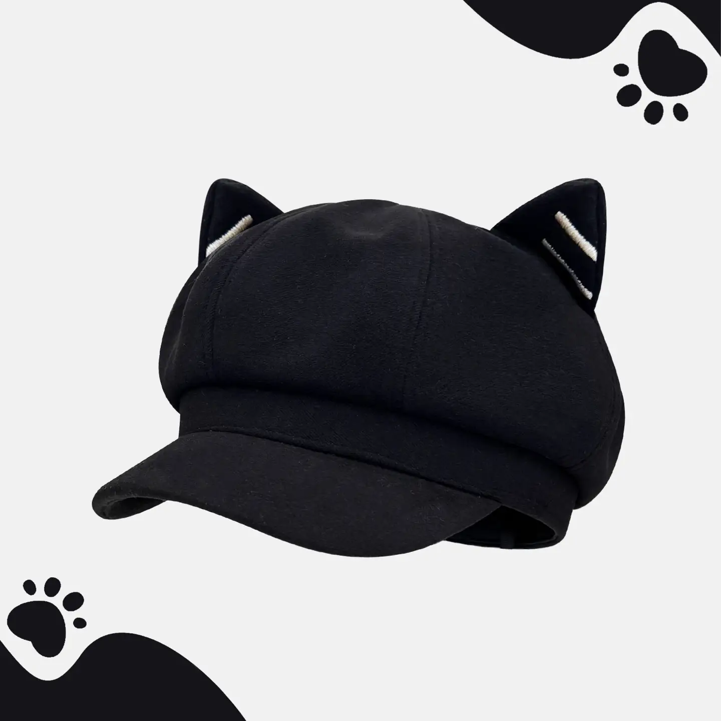 Japanese Cat Ear Beret for Women Black Wool Spring Autumn - Image 2