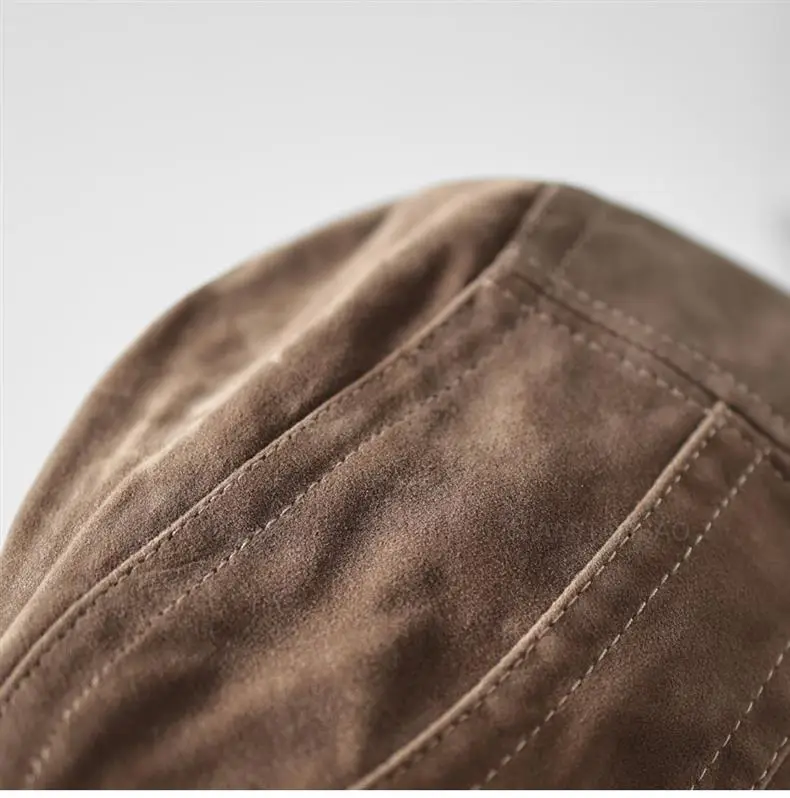 Men's Brown Duckbill Cap with Spliced Suede Trim — feature 10