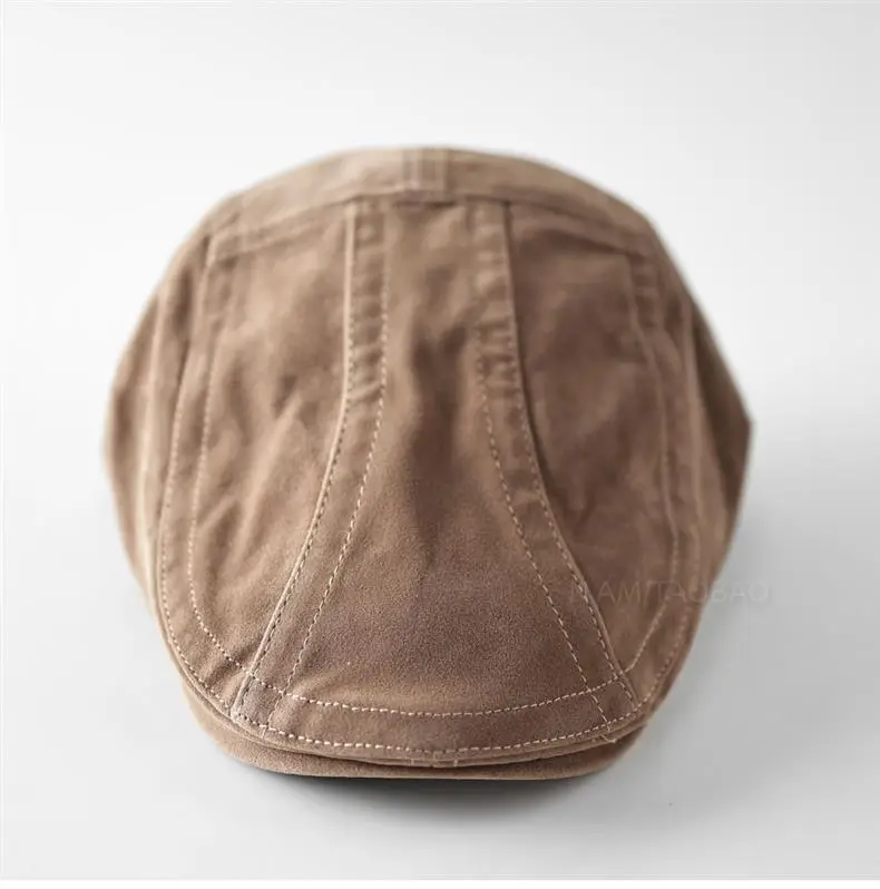 Men's Brown Duckbill Cap with Spliced Suede Trim — feature 11