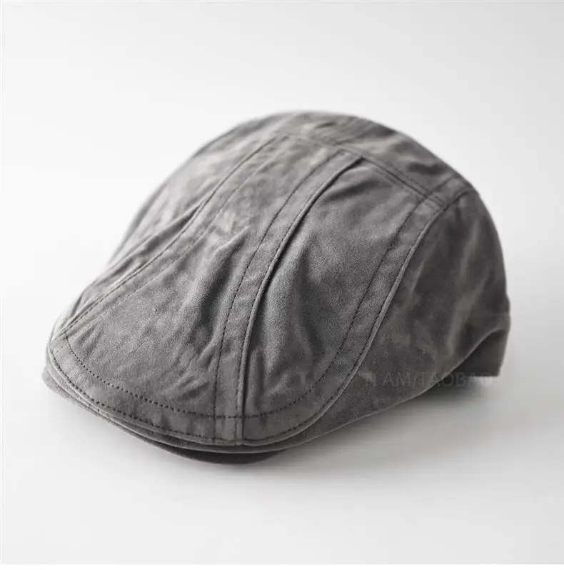 Men's Brown Duckbill Cap with Spliced Suede Trim — feature 4