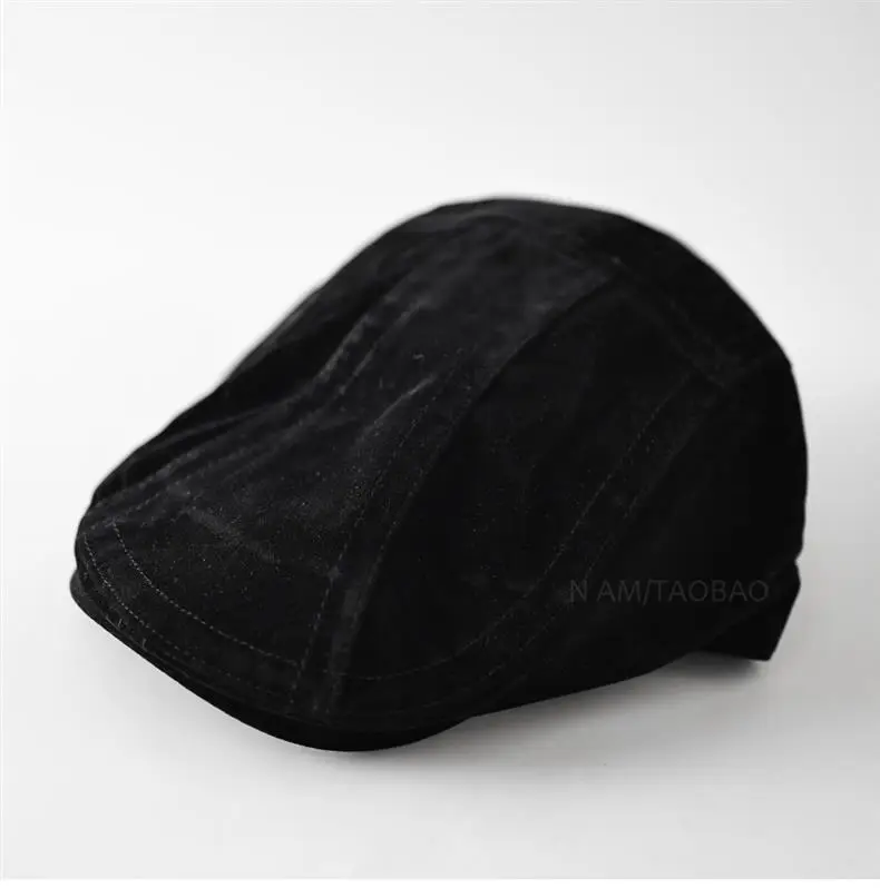 Men's Brown Duckbill Cap with Spliced Suede Trim — feature 5