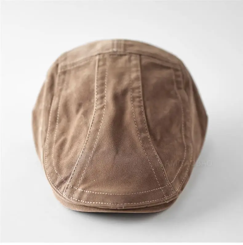 Men's Brown Duckbill Cap with Spliced Suede Trim — feature 6