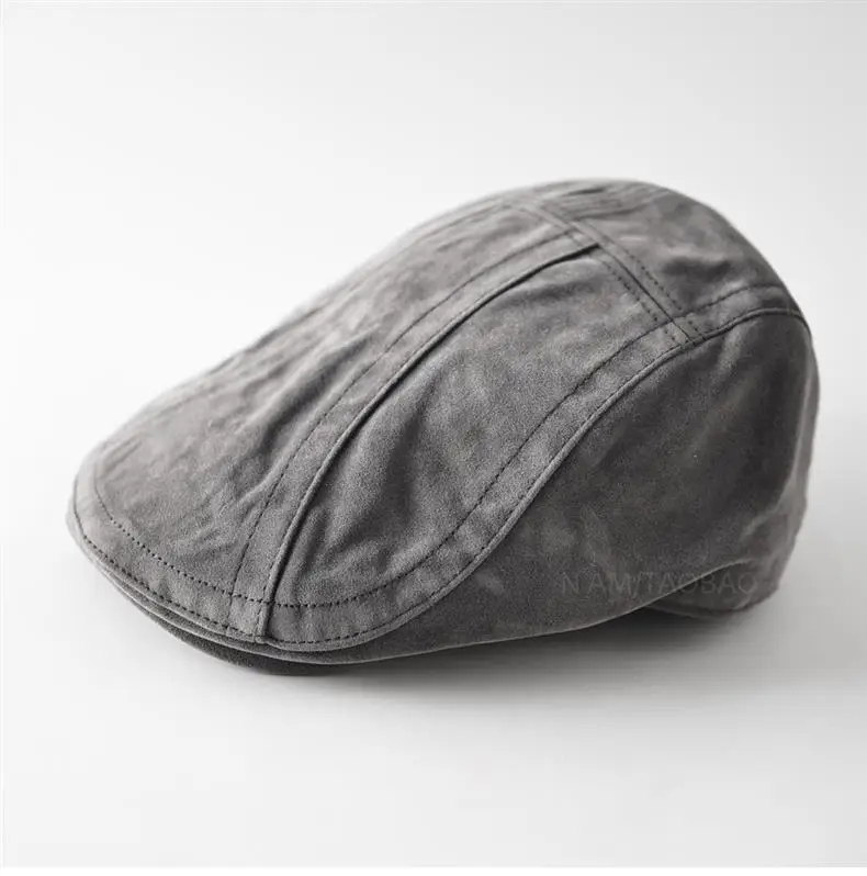 Men's Brown Duckbill Cap with Spliced Suede Trim — feature 7