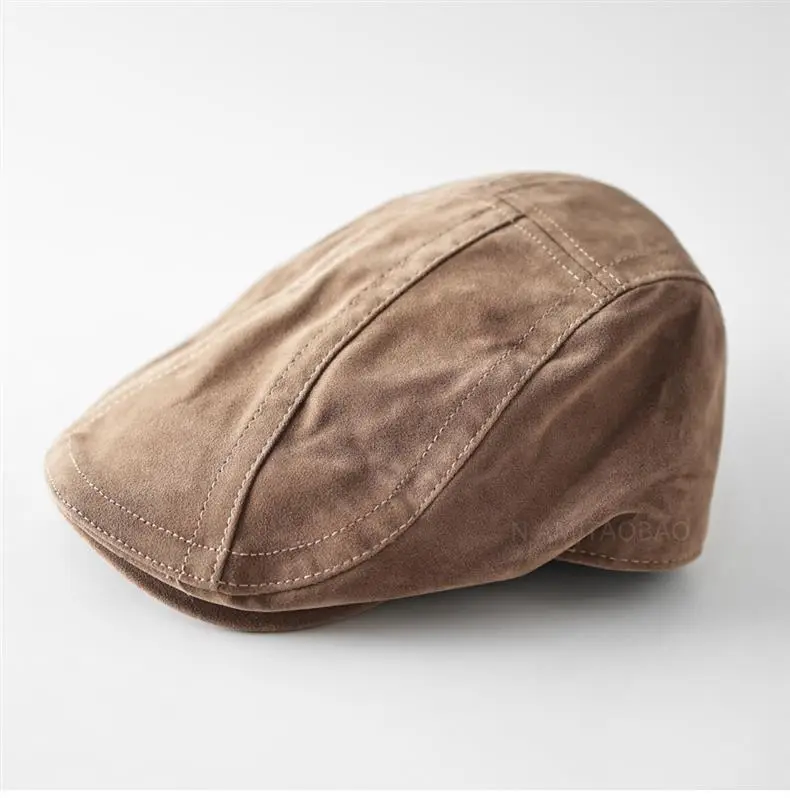 Men's Brown Duckbill Cap with Spliced Suede Trim — feature 8
