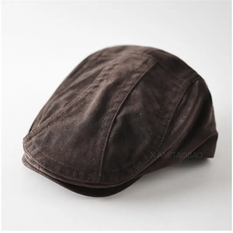 Men's Brown Duckbill Cap with Spliced Suede Trim - Image 2