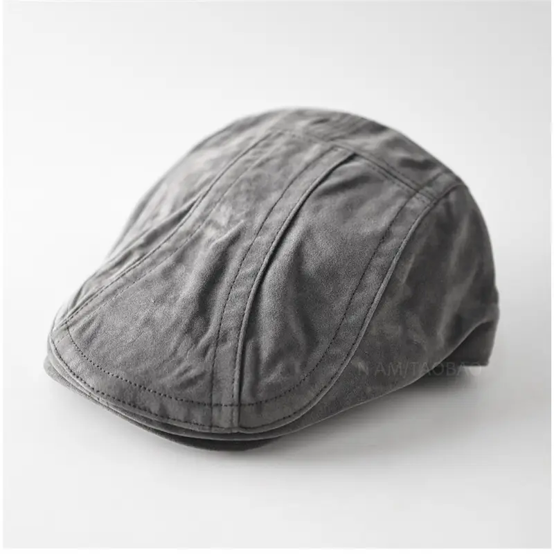 Men's Brown Duckbill Cap with Spliced Suede Trim - Image 3