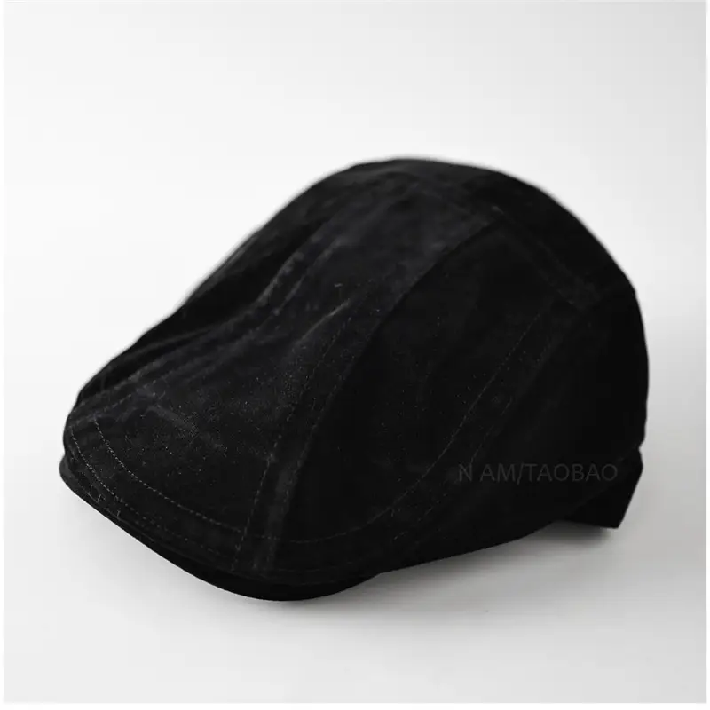 Men's Brown Duckbill Cap with Spliced Suede Trim - Image 4