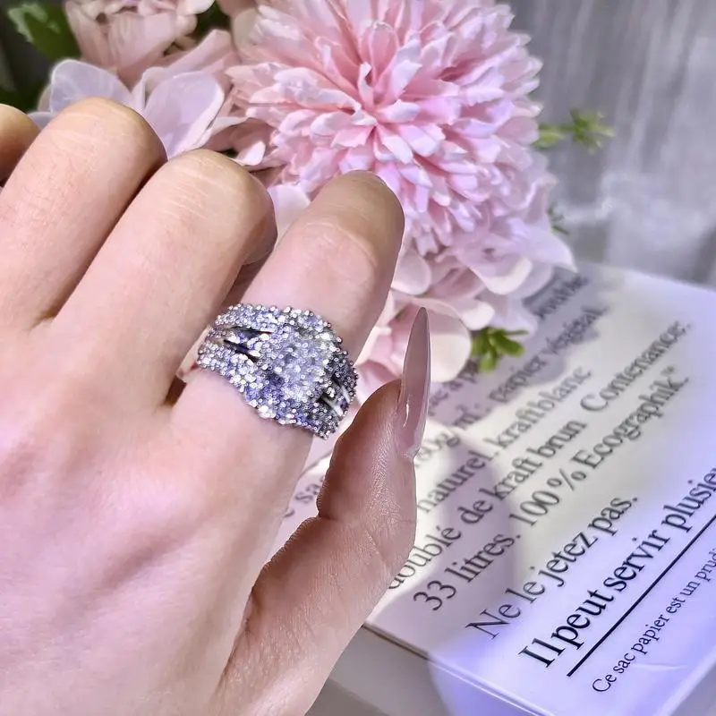 Cross-Border Double Layer Diamond Ring Square Spliced - Image 2