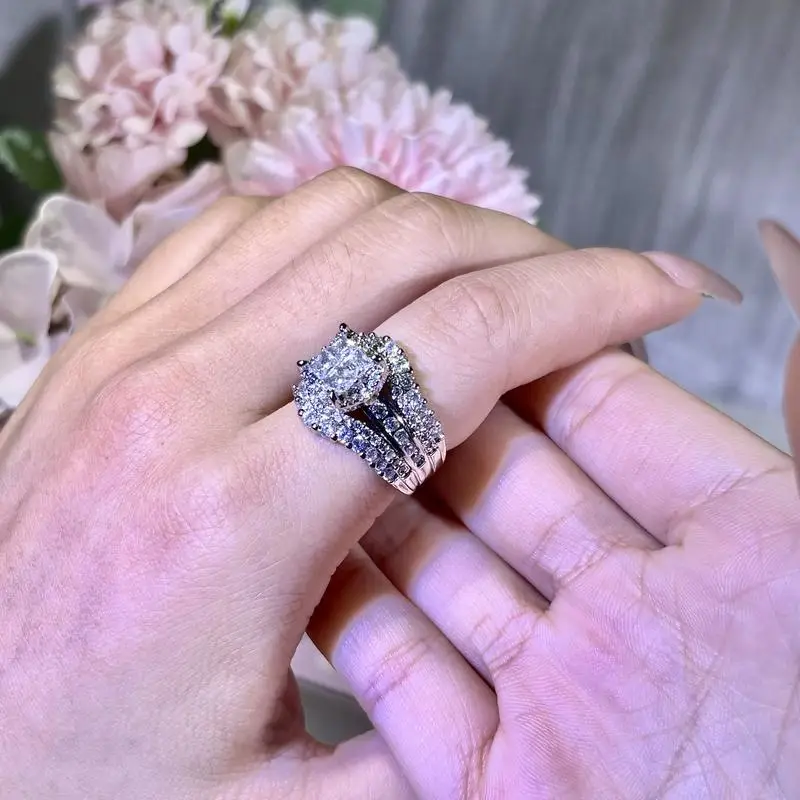 Cross-Border Double Layer Diamond Ring Square Spliced - Image 3