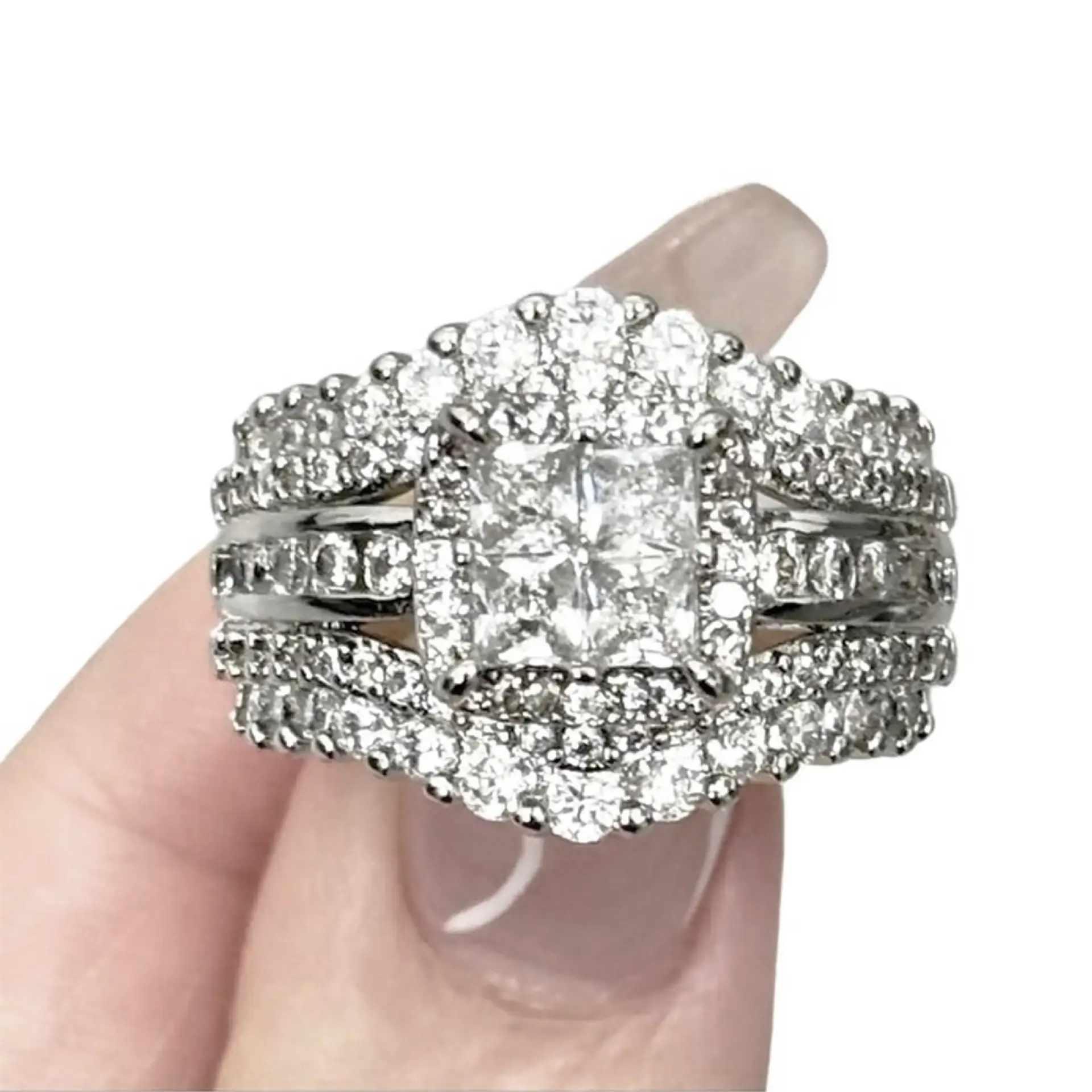 Cross-Border Double Layer Diamond Ring Square Spliced - Image 4