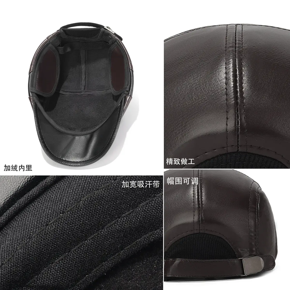 Black Leather Duckbill Cap for Men Elderly Cold Proof - Image 6