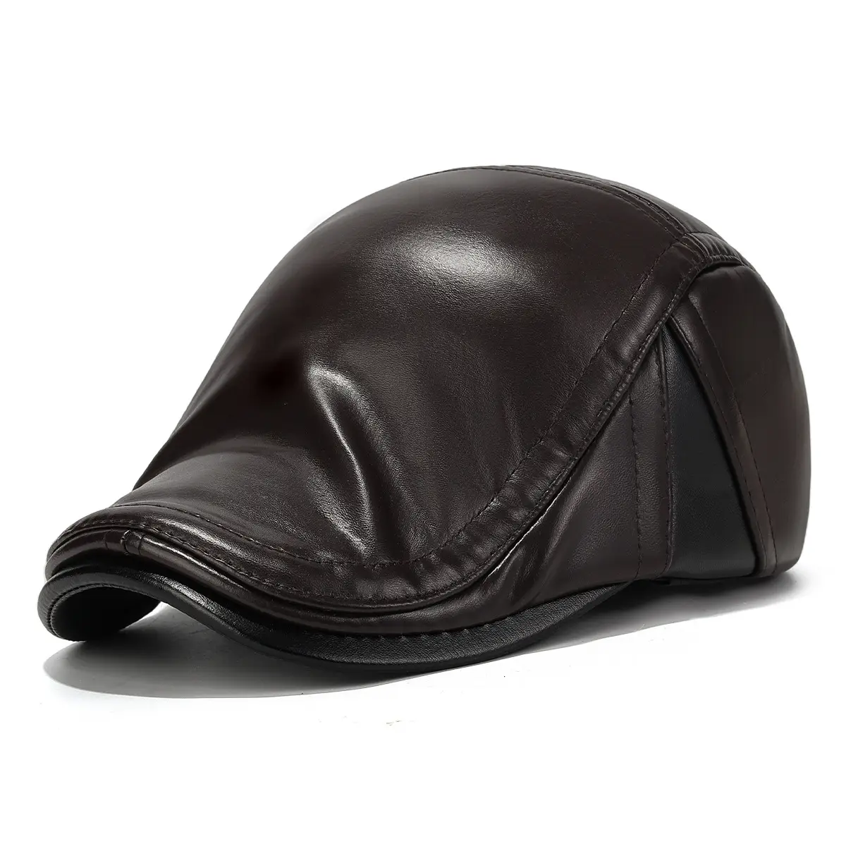 Black Leather Duckbill Cap for Men Elderly Cold Proof - Image 2