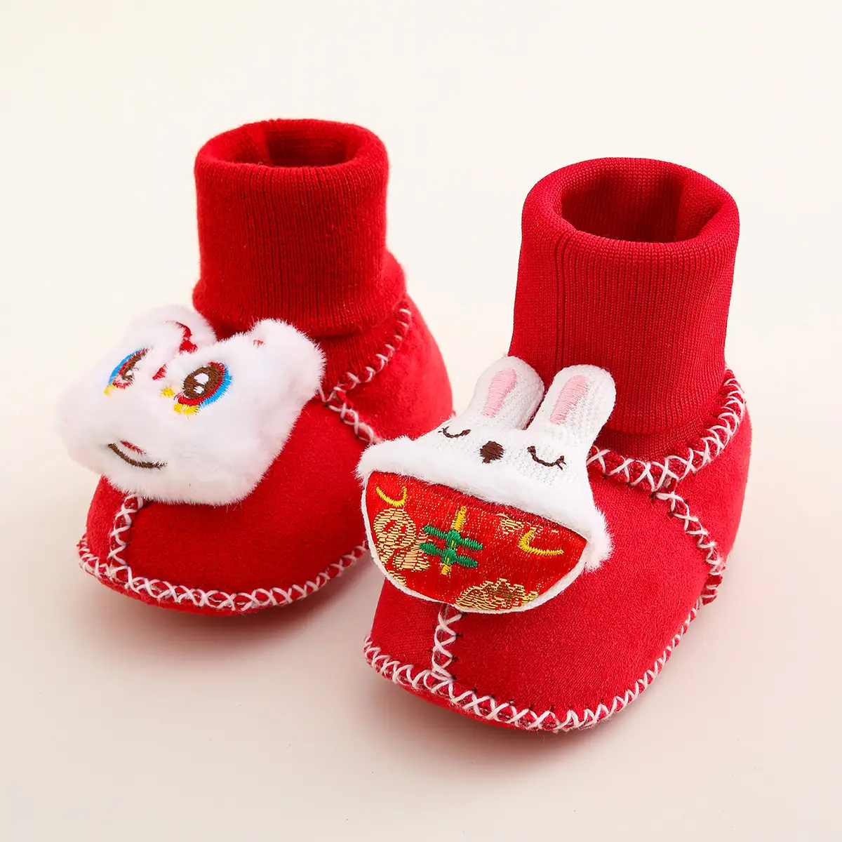 Jingqi Baby Shoes Red Fleece Lined Newborn 0-1 Year