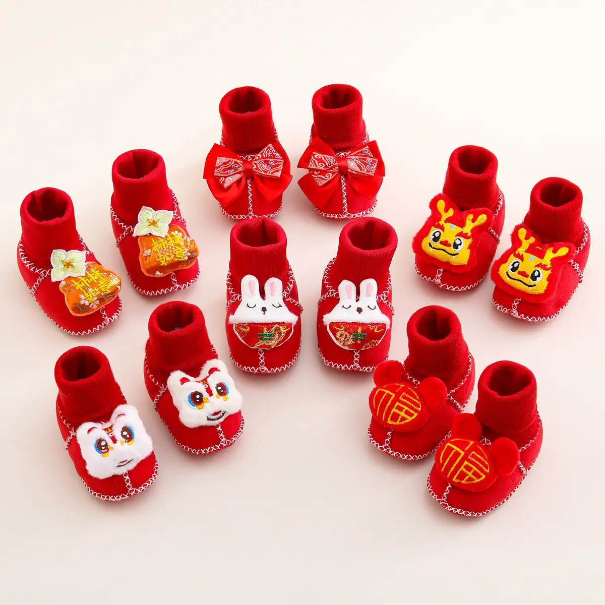 Jingqi Baby Shoes Red Fleece Lined Newborn 0-1 Year