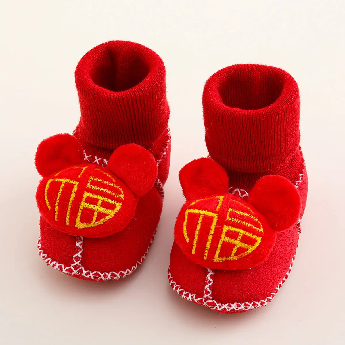 Jingqi Baby Shoes Red Fleece Lined Newborn 0-1 Year