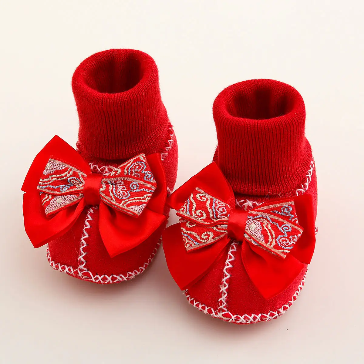 Jingqi Baby Shoes Red Fleece Lined Newborn 0-1 Year