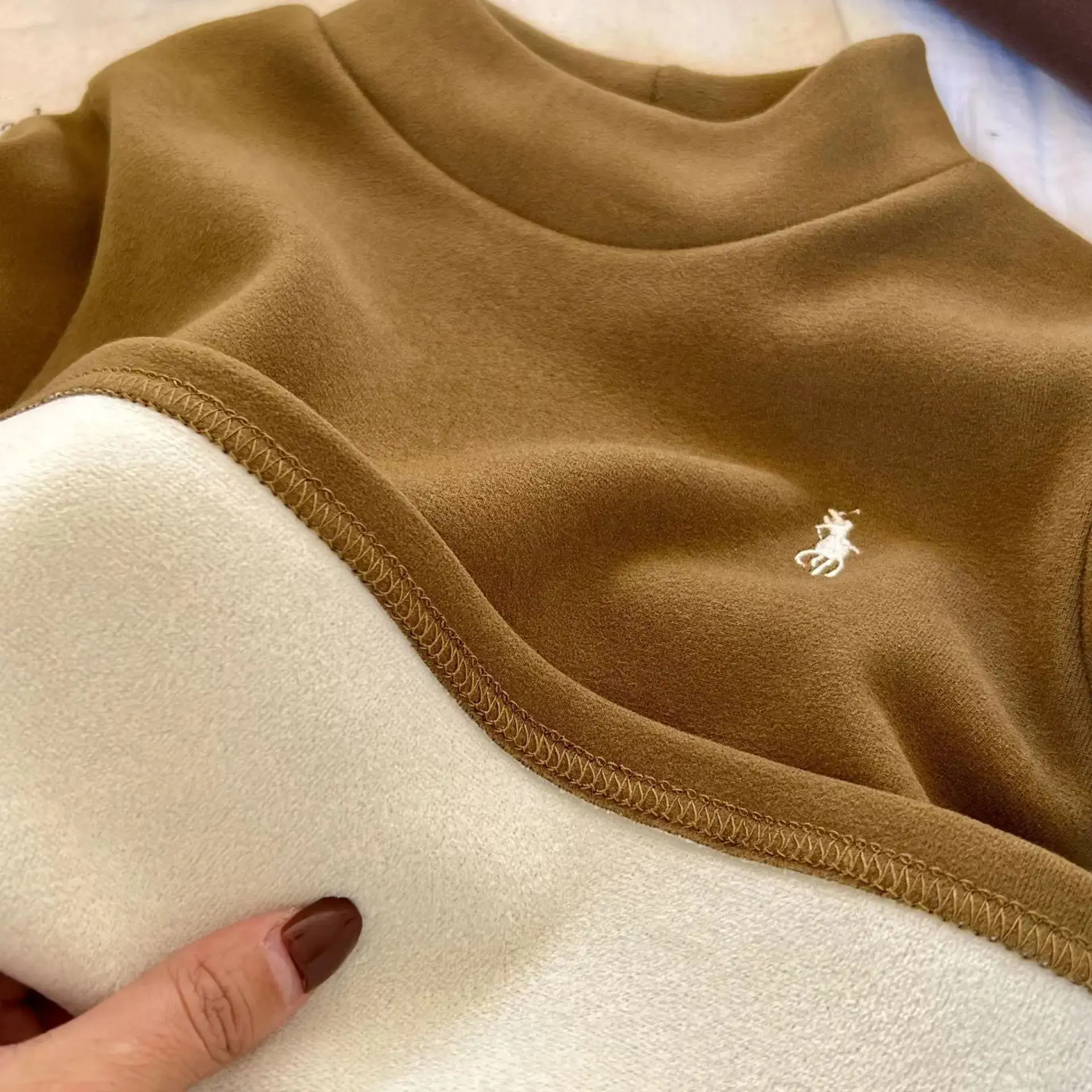 Girls Half-High Collar T-Shirt Fleece Winter Korean Base