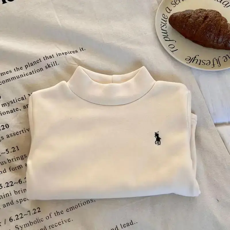 Girls Half-High Collar T-Shirt Fleece Winter Korean Base — feature 3