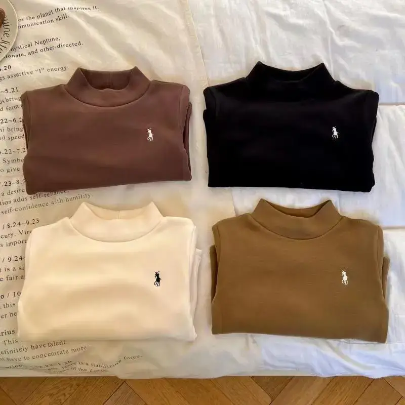 Girls Half-High Collar T-Shirt Fleece Winter Korean Base — feature 6