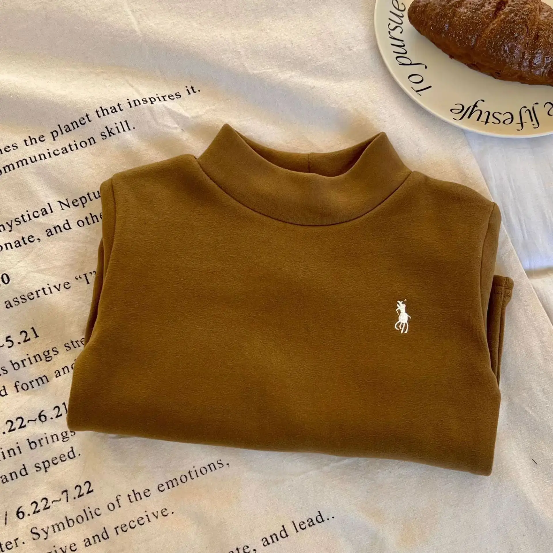 Girls Half-High Collar T-Shirt Fleece Winter Korean Base