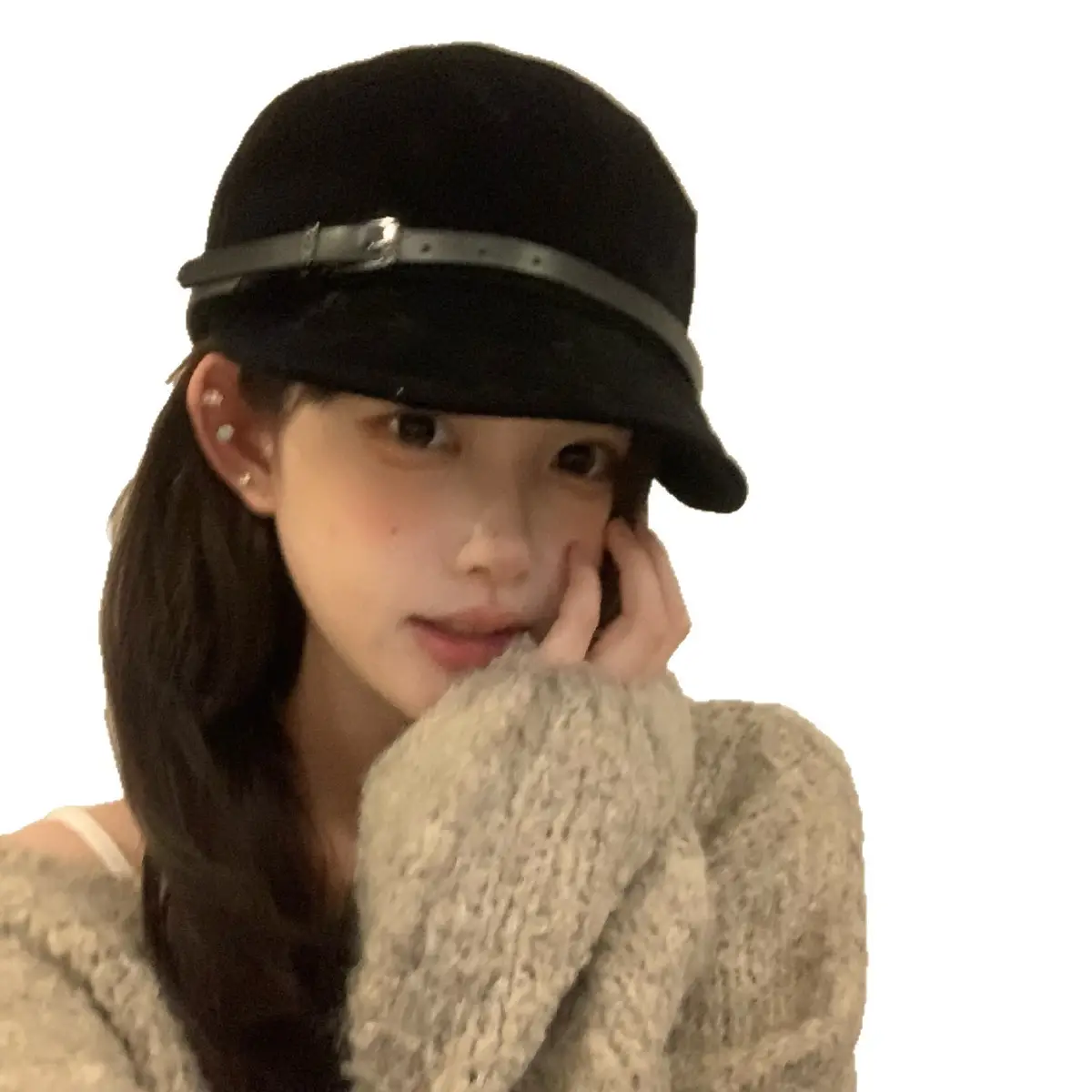 Women Suede Flat Cap with Leather Buckle Autumn Winter - Image 7