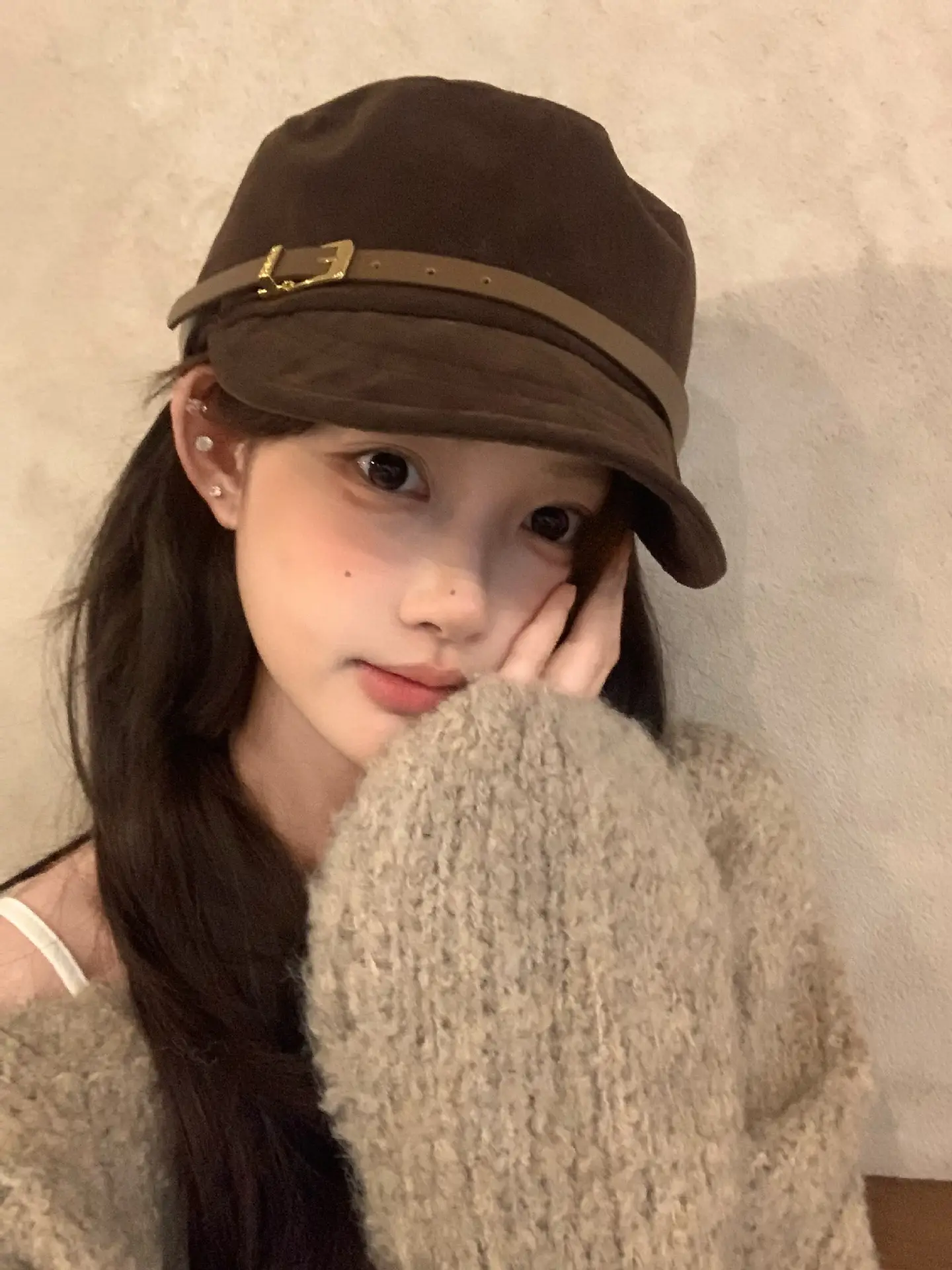 Women Suede Flat Cap with Leather Buckle Autumn Winter — feature 8