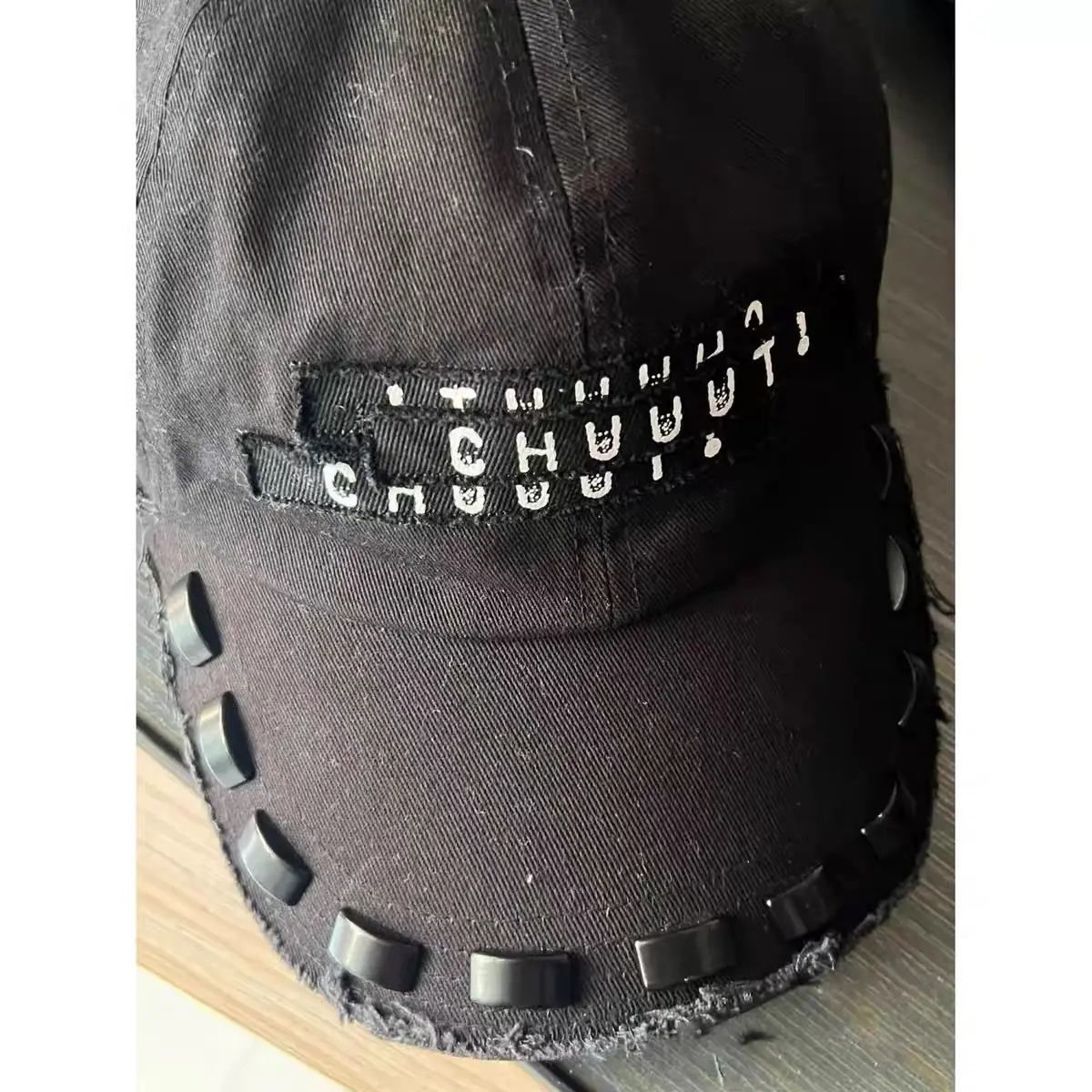 Black Rivet Distressed Vintage Patch Baseball Cap Hat - Image 3