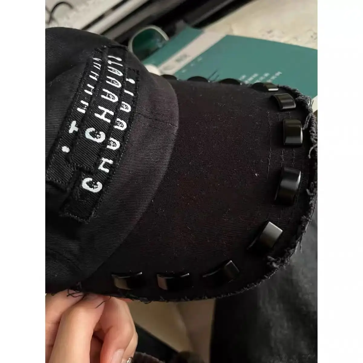 Black Rivet Distressed Vintage Patch Baseball Cap Hat - Image 4