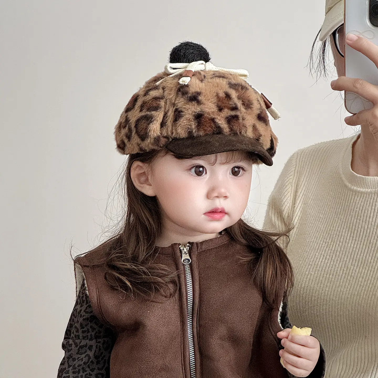 Baby Winter Plush Hat with Leopard Print Ear Protection
