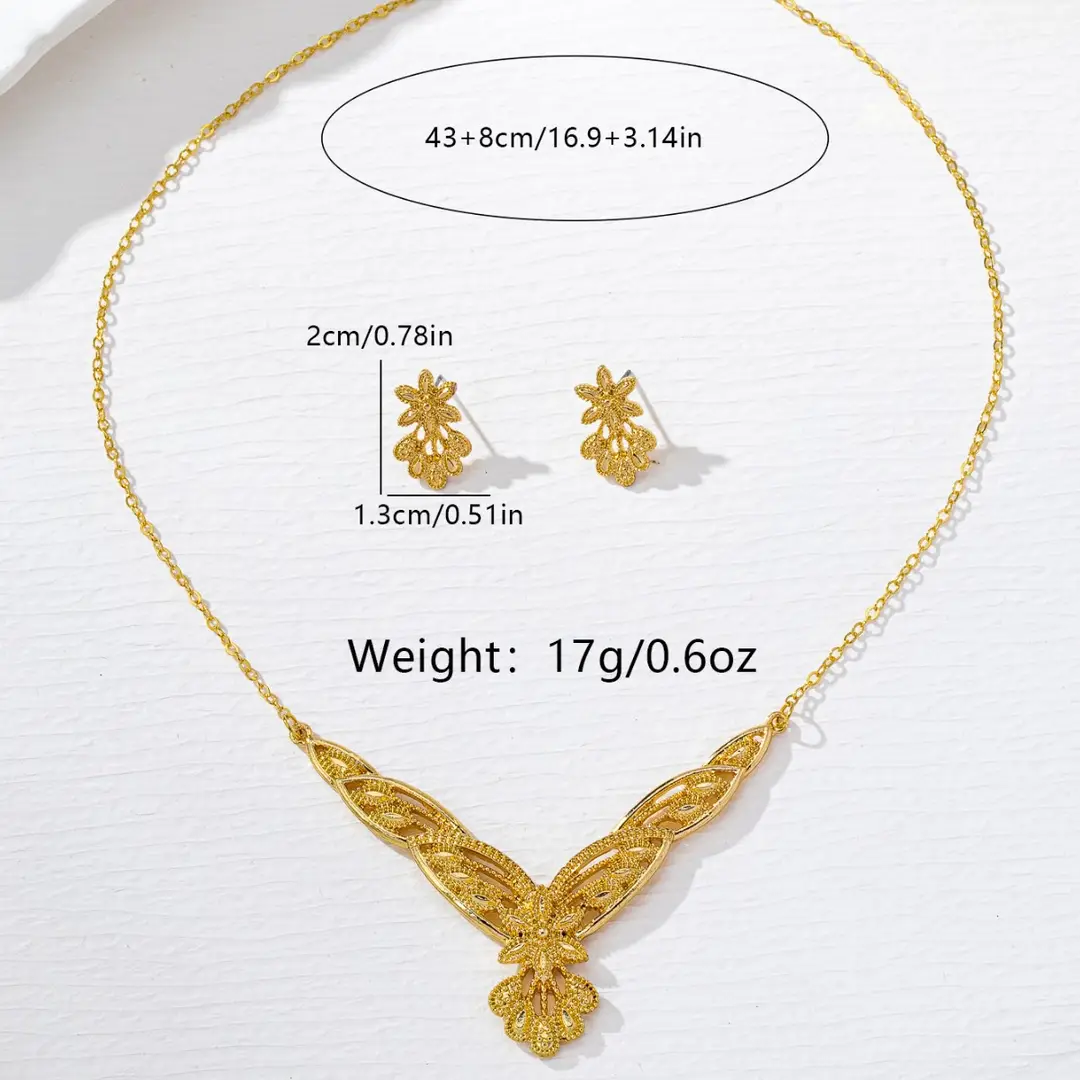 Xiyin Cross-Border European and American Personalized French Light Luxury Splicing Flower Necklace Earrings Jewelry Set for Women Elegant and Versatile